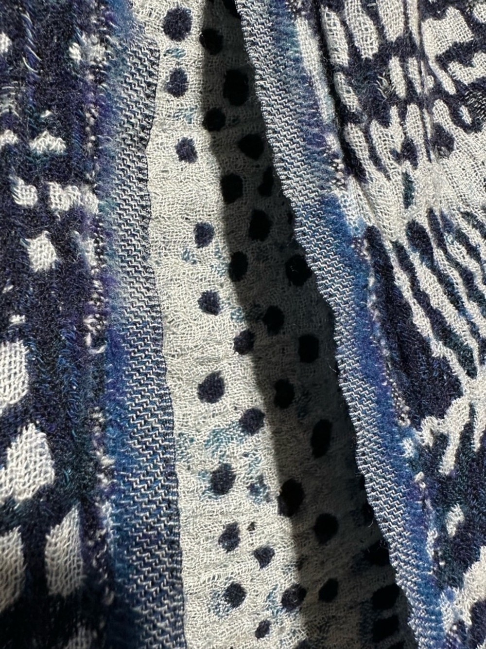 WILFRED Wool Scarf Tribal Indigo Boho Coastal Minimalist Fringe - Picture 4 of 7